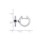 14k White Gold Hoop Earrings with Blue Sapphire and Diamond Halo Setting
