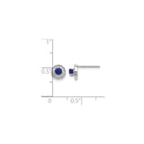 14k White Gold Stud Earrings with Blue Sapphire Cabochon and Diamond Halo Design