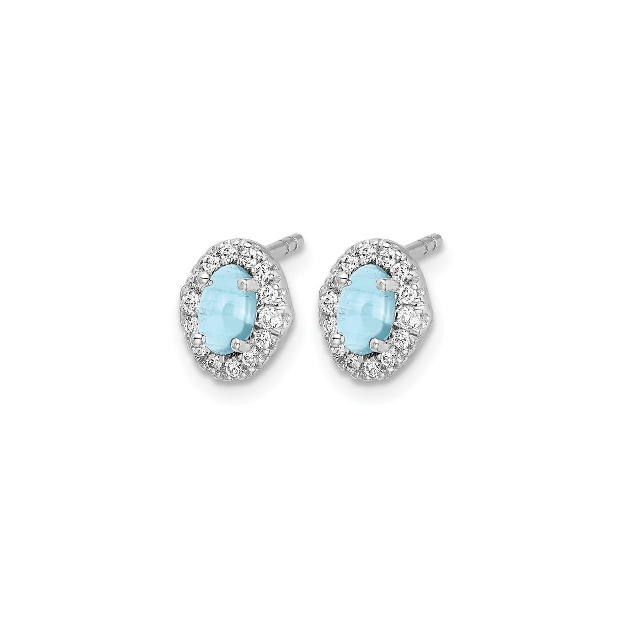 14k White Gold Stud Earrings with Oval Aquamarine and Diamond Halo