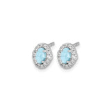 14k White Gold Stud Earrings with Oval Aquamarine and Diamond Halo