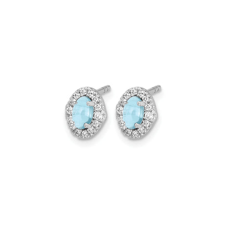 14k White Gold Stud Earrings with Oval Aquamarine and Diamond Halo