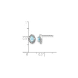 14k White Gold Stud Earrings with Oval Aquamarine and Diamond Halo