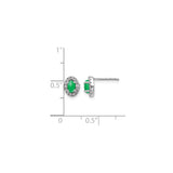 14k White Gold Stud Earrings with Created Emerald and Lab Grown Diamond Halo