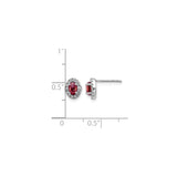 14k White Gold Stud Earrings with Garnet and Diamond Halo, Oval Red Gemstone Jewelry