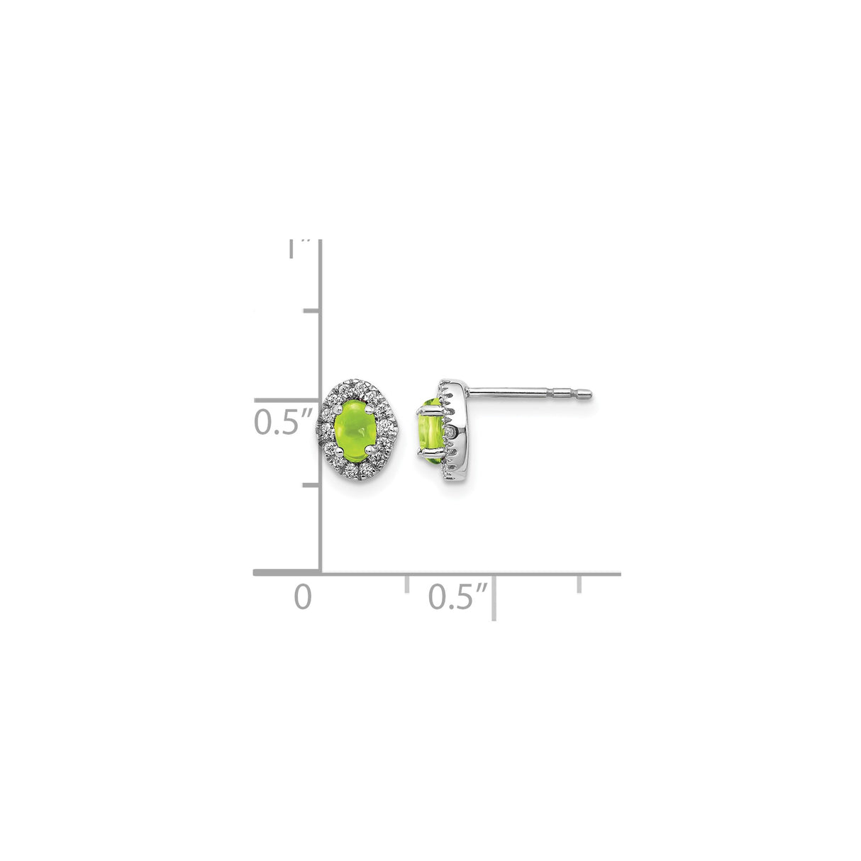 14k White Gold Stud Earrings with Oval Peridot and Diamond Halo Floral Design