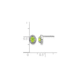 14k White Gold Stud Earrings with Oval Peridot and Diamond Halo Floral Design