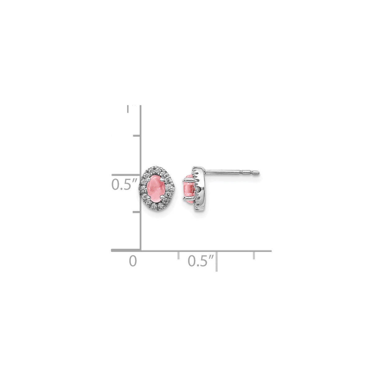 14k White Gold Stud Earrings with Oval Pink Tourmaline and Diamond Halo