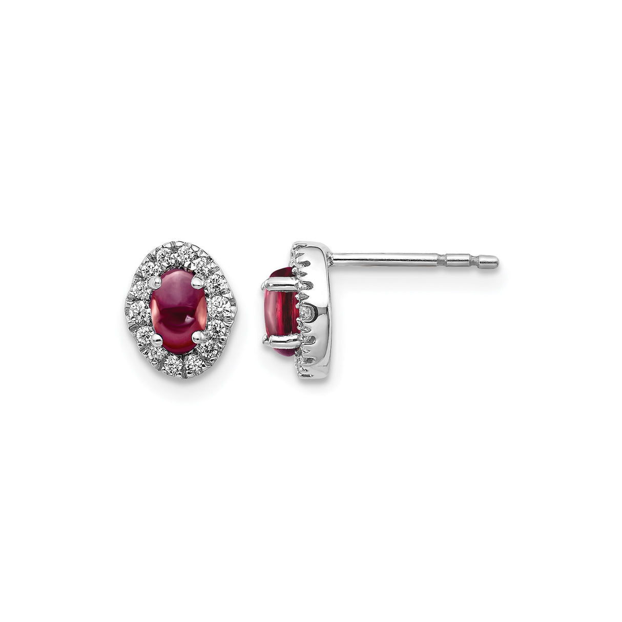 14k White Gold Garnet and Diamond Halo Stud Earrings for Women