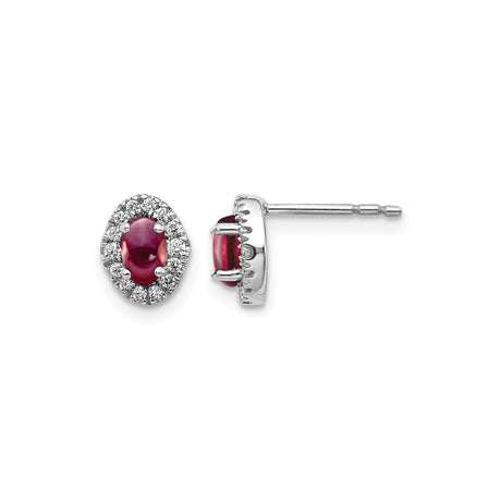 14k White Gold Garnet and Diamond Halo Stud Earrings for Women