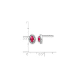 14k White Gold Ruby and Diamond Stud Earrings, Oval Cut Halo Design for Women
