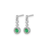 14k White Gold Dangle Earrings with Emerald and Diamond Halo Design