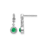 14k White Gold Dangle Earrings with Emerald and Diamond Halo Design