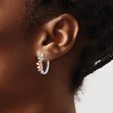 14k Yellow Gold Hoop Earrings with Diamond Accents, Two-Tone Floral Design for Women