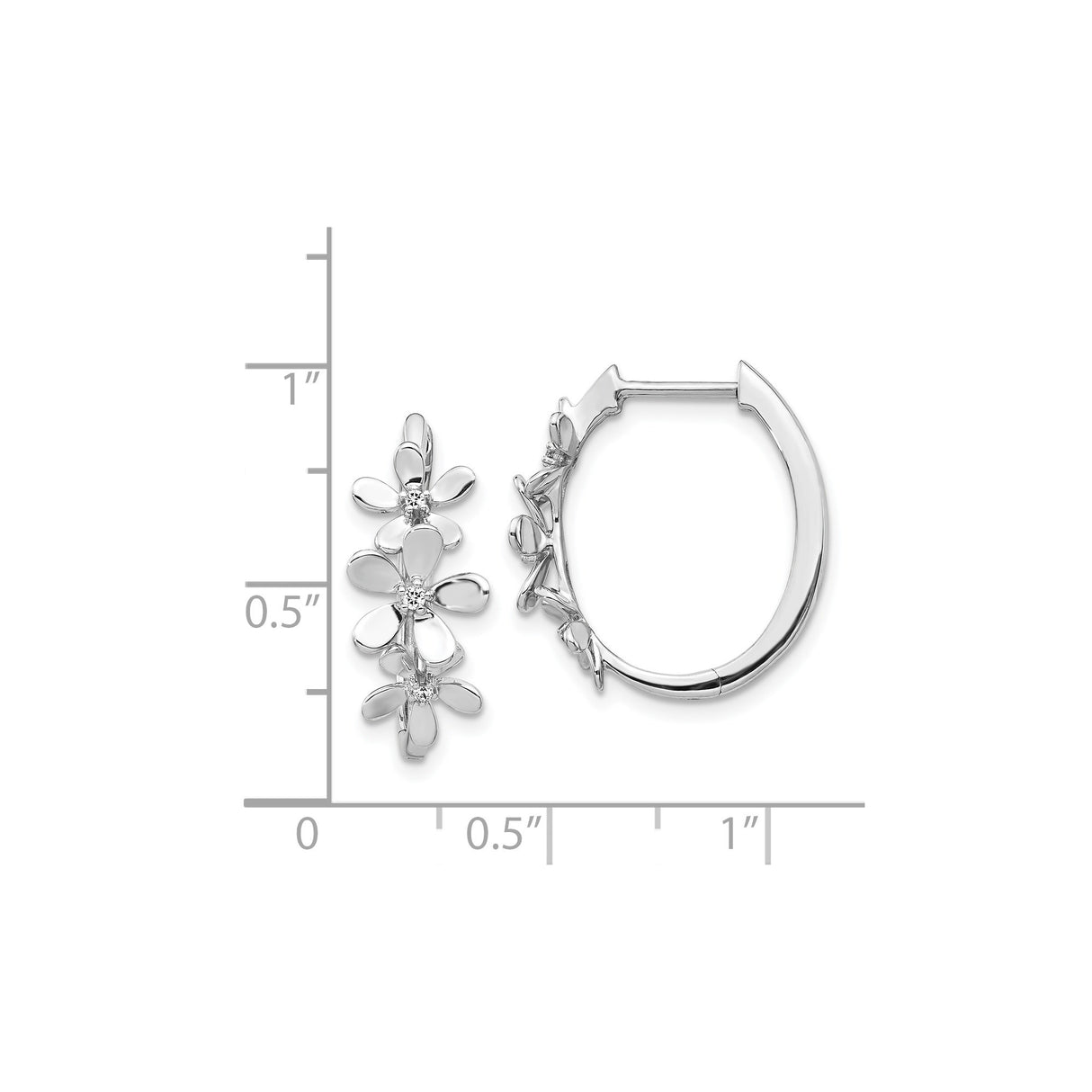 14k White Gold Hoop Earrings with Diamond Accents, Floral Daisy Motif Design for Women