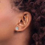 14k White Gold Flower Stud Earrings with Diamond Accent, Five-Petal Floral Design