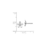 14k White Gold Flower Stud Earrings with Diamond Accent, Five-Petal Floral Design