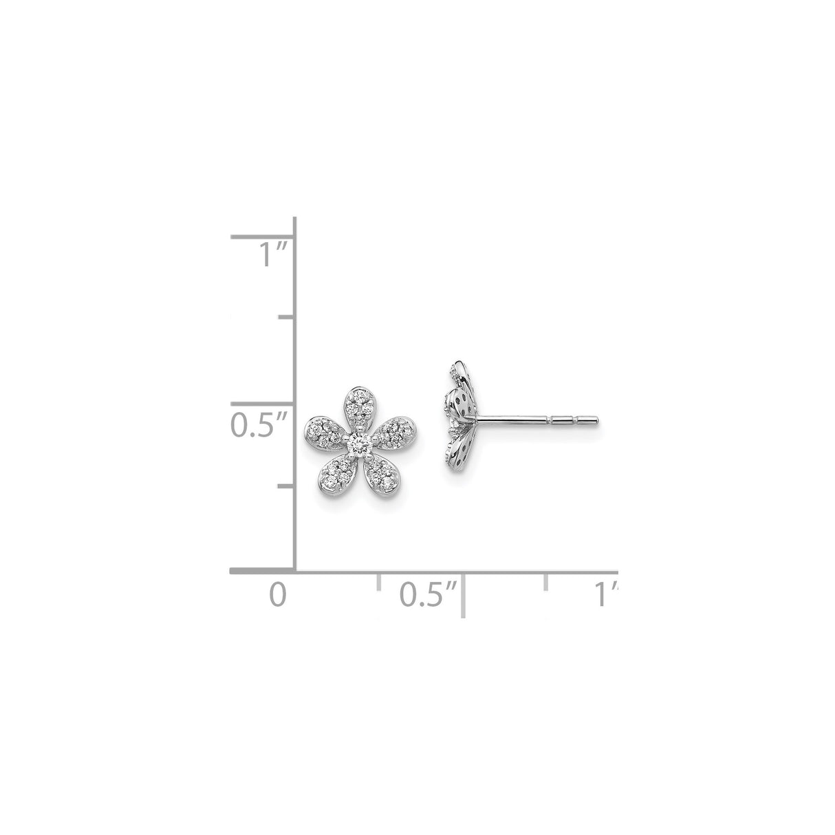 14k White Gold Floral Stud Earrings with Diamond Accents in Five Petal Design