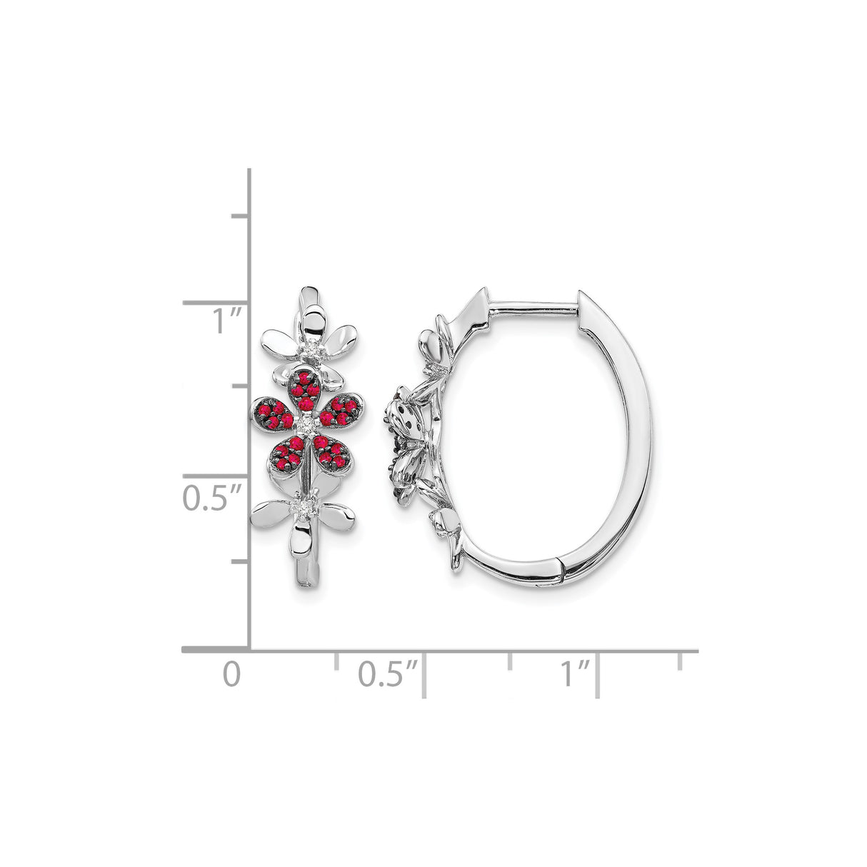 14k White Gold Hoop Earrings with Diamonds, Floral Design, Nature Inspired Jewelry for Women