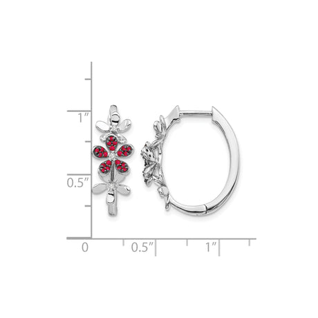 14k White Gold Hoop Earrings with Diamonds, Floral Design, Nature Inspired Jewelry for Women