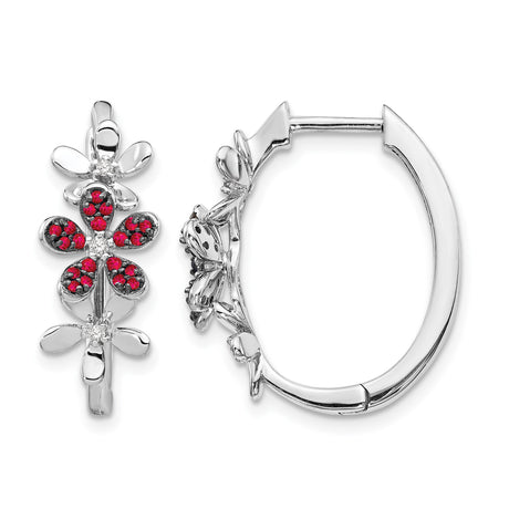 14k White Gold Hoop Earrings with Diamonds, Floral Design, Nature Inspired Jewelry for Women