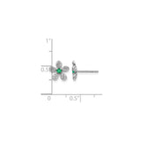14k White Gold Flower Stud Earrings with Emerald Center and Diamond Accents