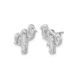 14k White Gold Cactus Stud Earrings with Diamond Accents, Boho Desert Nature Style