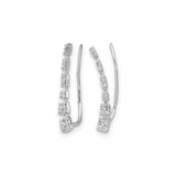 10k White Gold Ear Climber Earrings with Cubic Zirconia, Cascading Modern Design for Women
