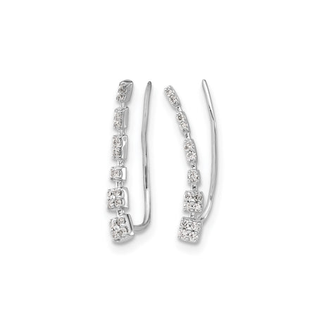 10k White Gold Ear Climber Earrings with Cubic Zirconia, Cascading Modern Design for Women
