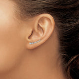10k White Gold Ear Climber Earrings with Cubic Zirconia, Cascading Modern Design for Women