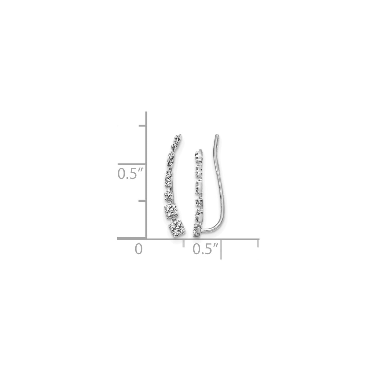 10k White Gold Ear Climber Earrings with Cubic Zirconia, Cascading Modern Design for Women