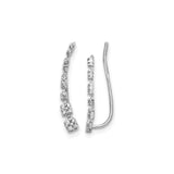 10k White Gold Ear Climber Earrings with Cubic Zirconia, Cascading Modern Design for Women