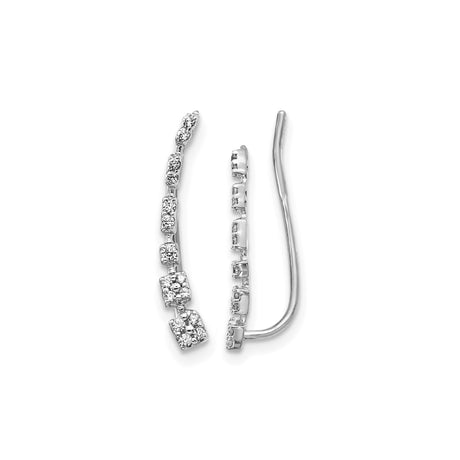 10k White Gold Ear Climber Earrings with Cubic Zirconia, Cascading Modern Design for Women