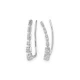 14k White Gold Ear Climber Earrings with Diamond Accents, Geometric Square Design for Women