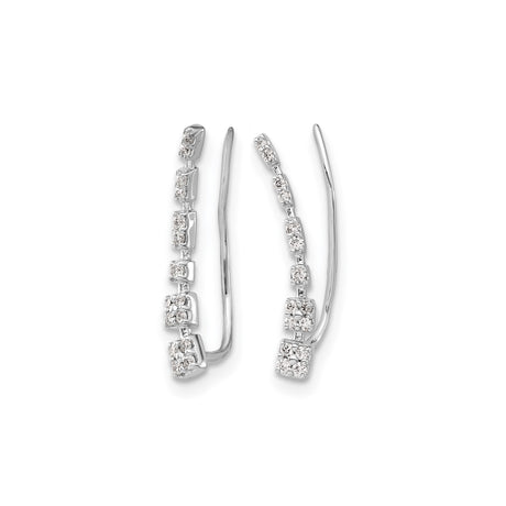 14k White Gold Ear Climber Earrings with Diamond Accents, Geometric Square Design for Women