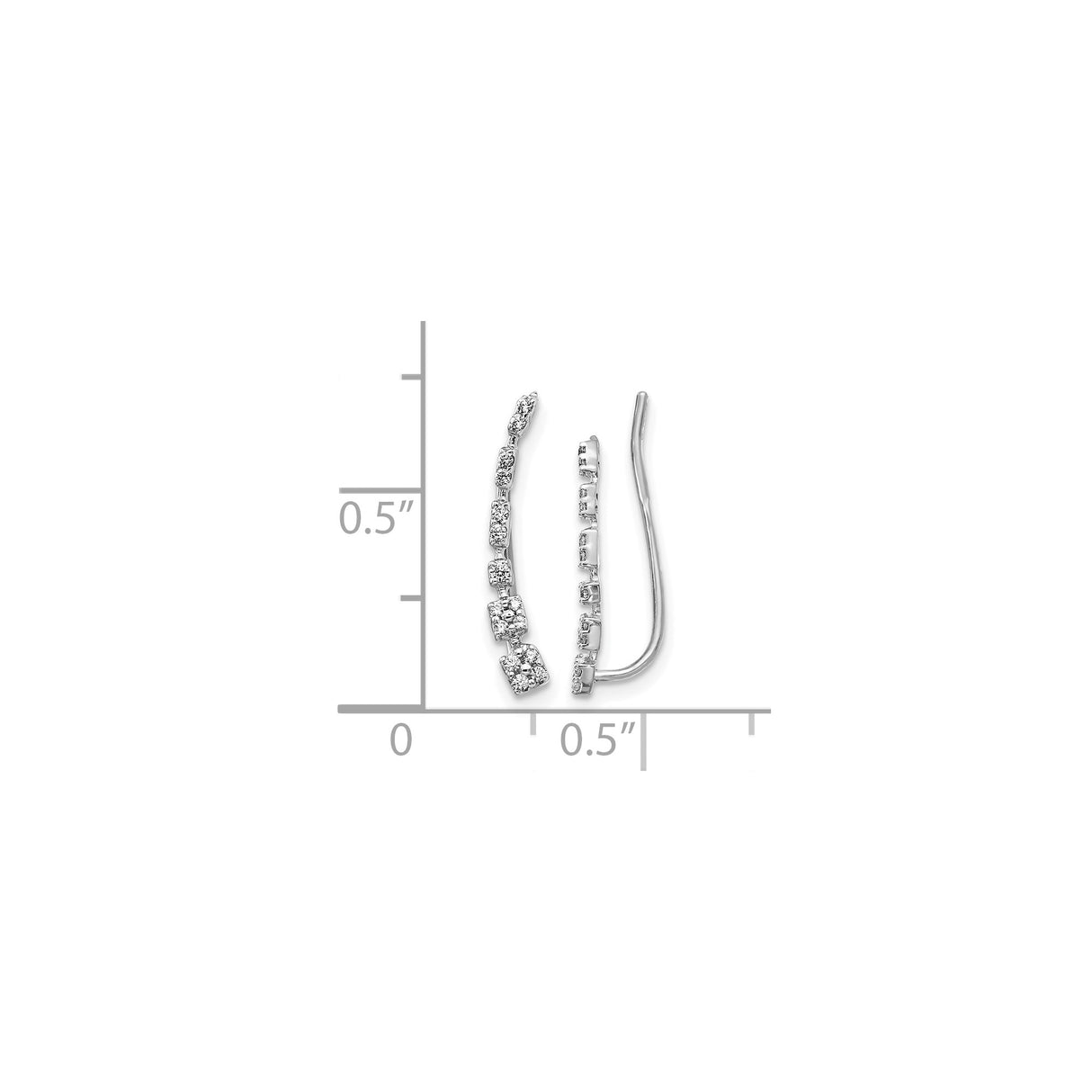 14k White Gold Ear Climber Earrings with Diamond Accents, Geometric Square Design for Women