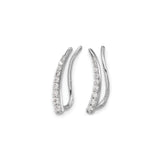 14k White Gold Curved Climber Earrings with Diamonds, Modern Minimalist Design for Women