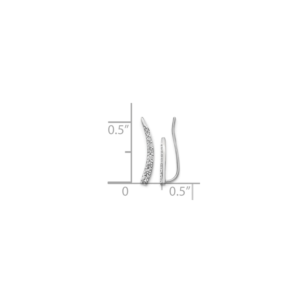 14k White Gold Curved Climber Earrings with Diamonds, Modern Minimalist Design for Women