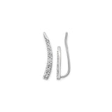 14k White Gold Curved Climber Earrings with Diamonds, Modern Minimalist Design for Women