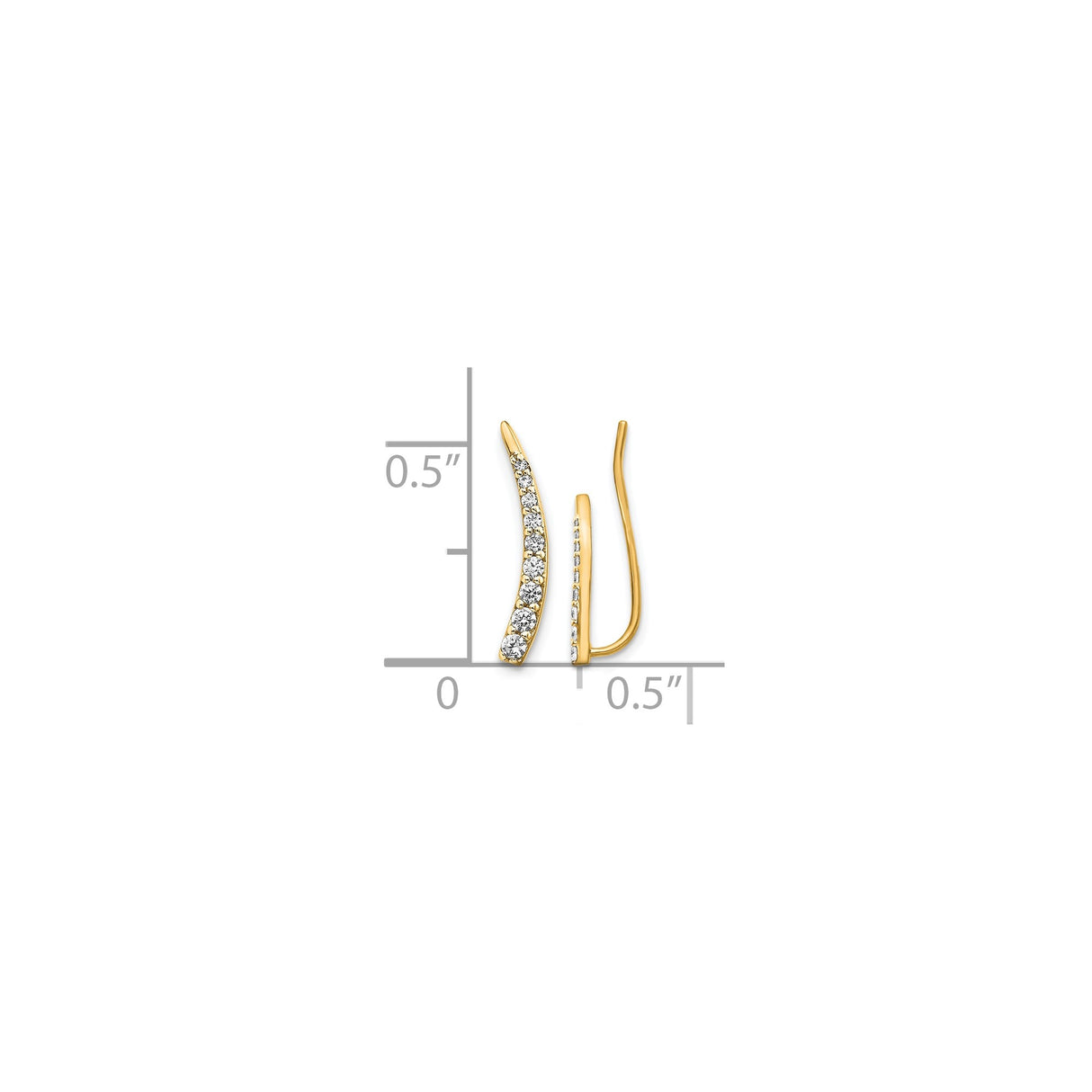 14k Yellow Gold Ear Climber Earrings with Diamond, Curved Minimalist Design