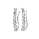 10k White Gold Ear Climber Earrings with Graduated Bezel Set Round Diamonds, Modern Design