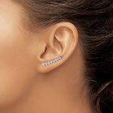 10k White Gold Ear Climber Earrings with Graduated Bezel Set Round Diamonds, Modern Design