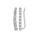 10k White Gold Ear Climber Earrings with Graduated Bezel Set Round Diamonds, Modern Design