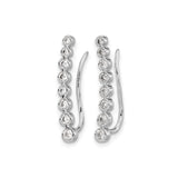 14k White Gold Ear Climber Earrings with Bezel-Set Round Diamonds, Modern Minimalist Design