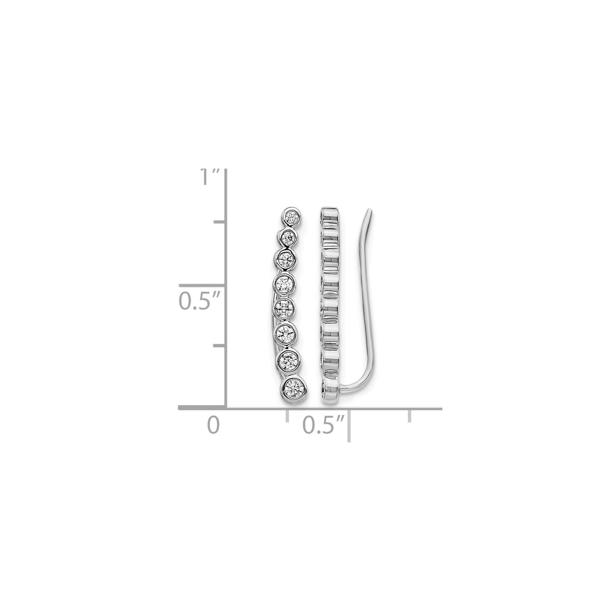 14k White Gold Ear Climber Earrings with Bezel-Set Round Diamonds, Modern Minimalist Design