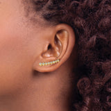 14k Yellow Gold Linear Ear Climber Earrings with Round Bezel Set Diamonds, Minimalist Design