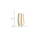 14k Yellow Gold Linear Ear Climber Earrings with Round Bezel Set Diamonds, Minimalist Design