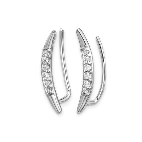 14k White Gold Diamond Ear Climber Earrings, Curved Modern Minimalist Design for Women