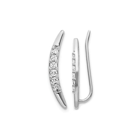 14k White Gold Diamond Ear Climber Earrings, Curved Modern Minimalist Design for Women