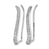 14k White Gold Diamond Ear Climber Earrings, Sleek Curved Modern Design for Women
