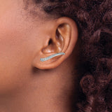 14k White Gold Diamond Ear Climber Earrings, Sleek Curved Modern Design for Women